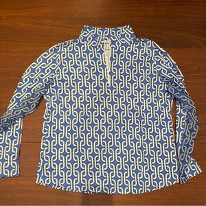 Blue and White Long Sleeve athletic Shirt